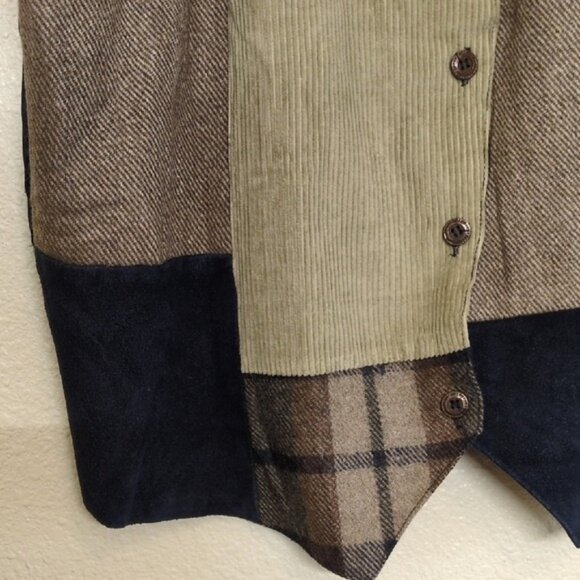 Tan Zara Patchwork Vest with Plaid, Suede and Corduroy Accents Women's Size 2X - Picture 2 of 6
